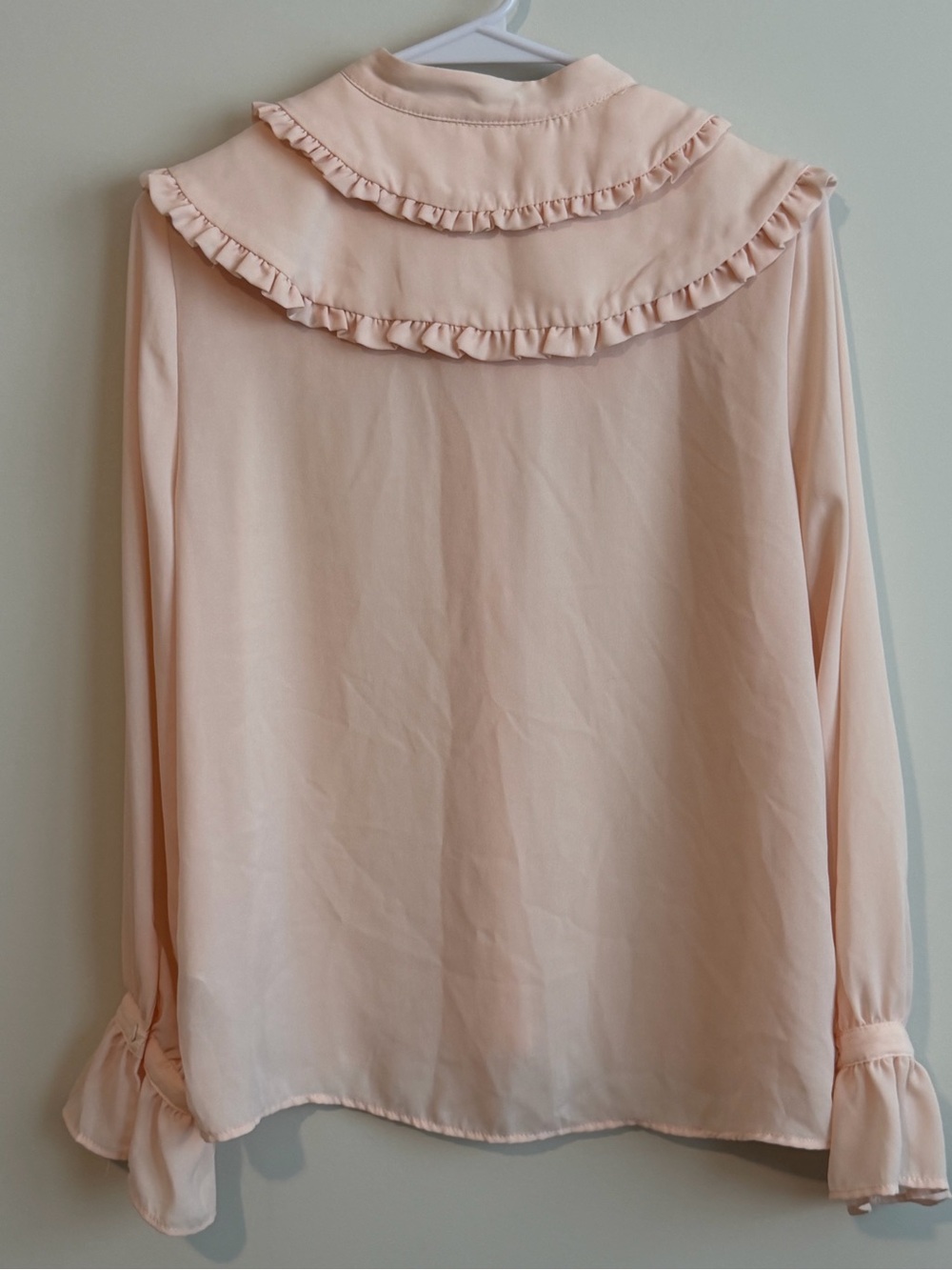 Zara Ruffled Collared Shirt Chalk Pink Button Up Blouse Size Small - Picture 8 of 9